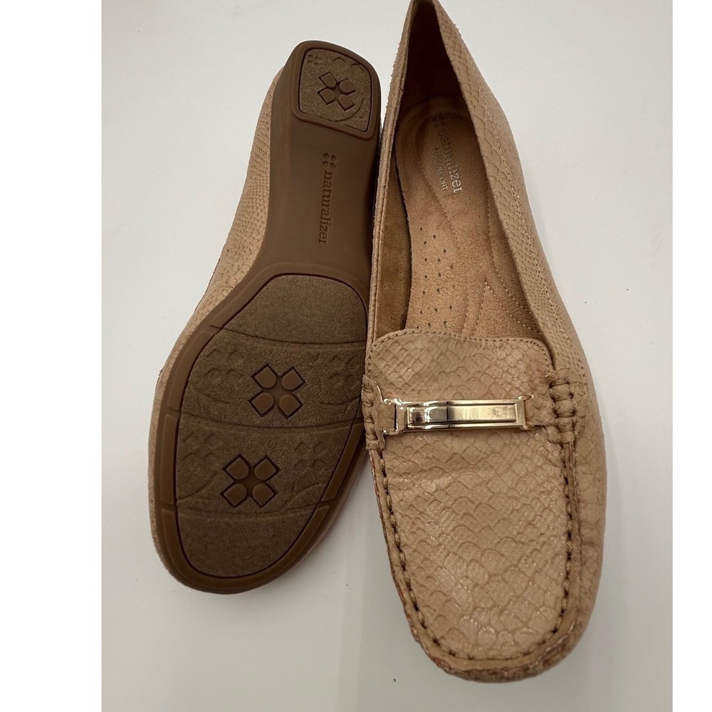 Naturalizer Gadget Tan Snakeskin Embossed Gold Bit Loafers Womens 9.5W Beige - Picture 4 of 6